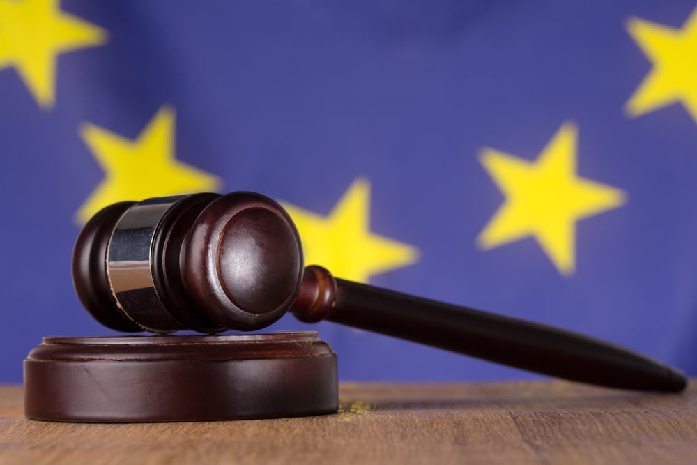 gavel with european flag in the background